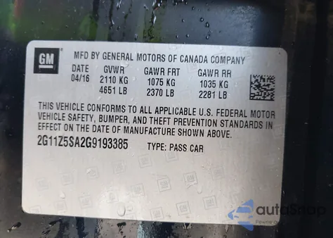 2016 Chevrolet Impala Ls z USA, uszkodzony, nr VIN 2G11Z5SA2G9193385